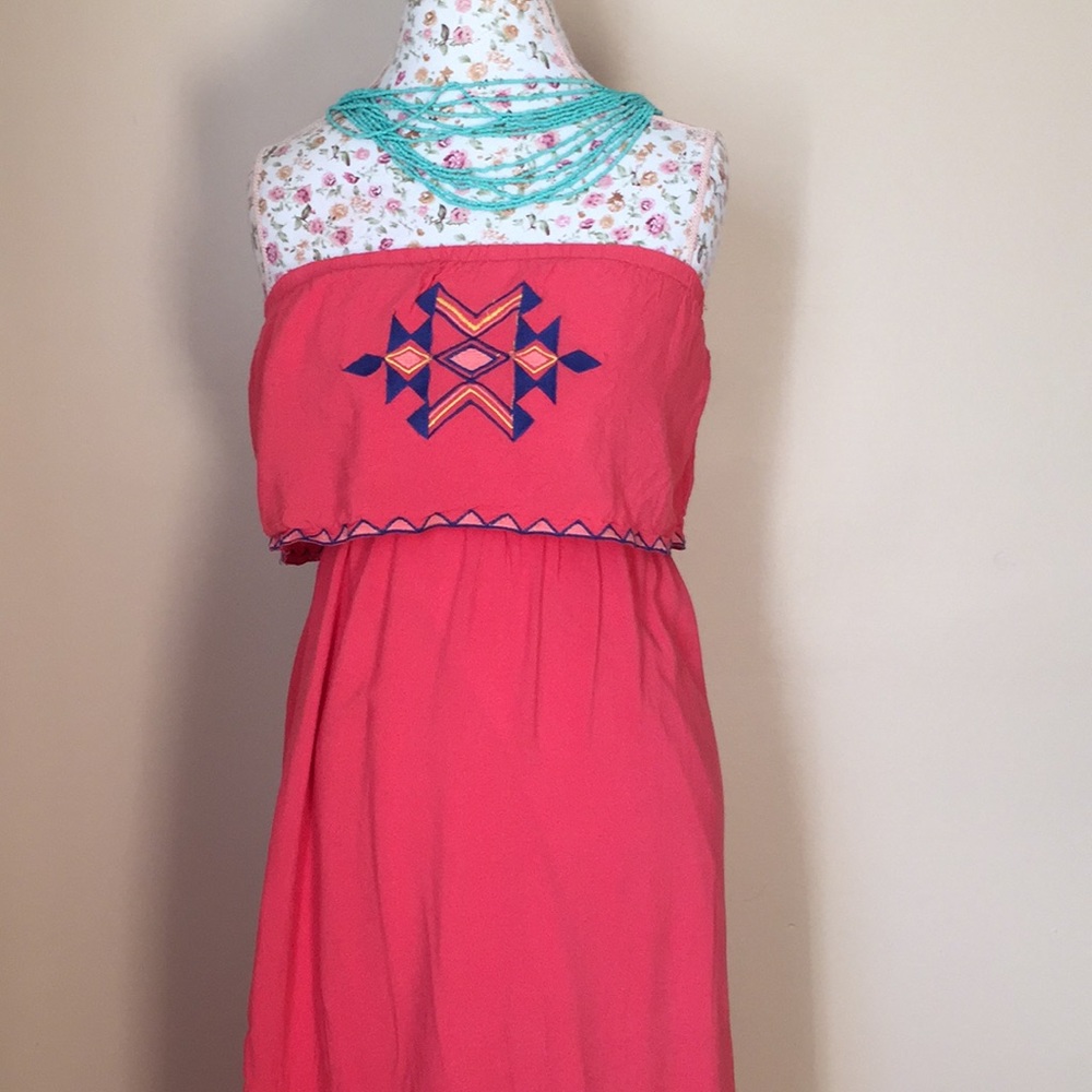 Coral high low maxi with Aztec detail - L - Picture 3 of 5